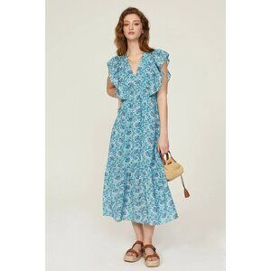 RHODE Tasha Blue Floral Print Cap Flutter Sleeve Maxi Dress Women's Size 6